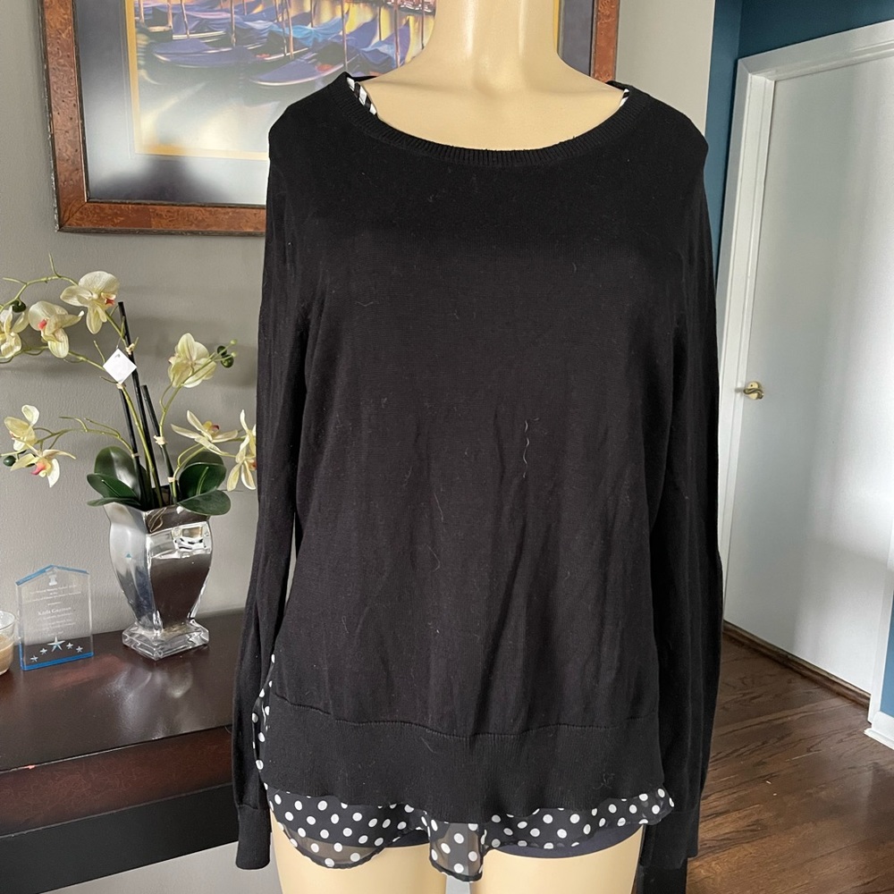 AGB Sweater Size L Black White Spot Striped Knit Pullover Preppy Tunic